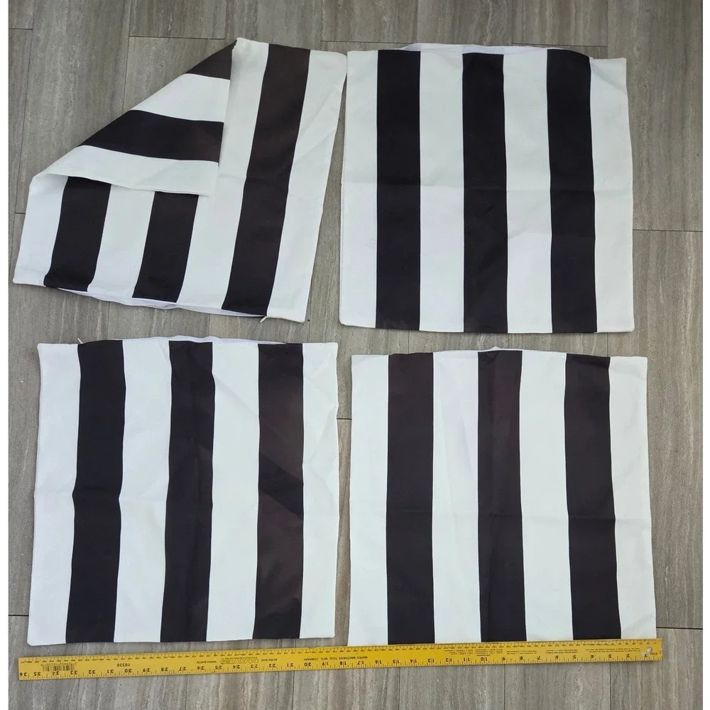 Set of 4 Black and White Striped Pillow Covers 18x18 Halloween Decor Square